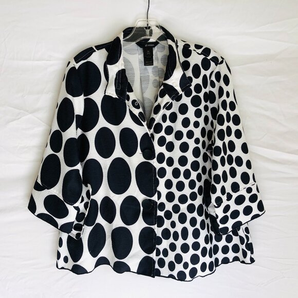 Ali Miles Women's Size PM Petite Medium Polka Dot Geometric Button Up Top - Picture 1 of 6